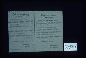 Bekanntmachung. ... Ankauf von haushaltungsgegenstanden wird ... verlangert ... Ostrolenka, den 17. Marz 1916 ... Obwieszczenie ... Naczelnik powiatu, Fr. v. Mannsbach
