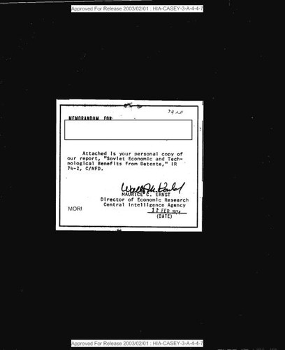Soviet Economic and Technological Benefits from Détente intelligence report