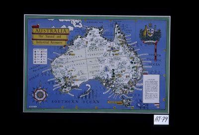 Australia, her natural and industrial resources. Key to symbols: coal, copper, gold, iron ... Australia's industrial resources have been completely reorganized to meet war-time demands