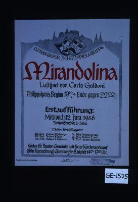 Marburger Schauspielgruppe. Mirandolina. Lustspiel von Carlo Goldoni