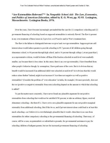 Comment: "Are Externalities Relevant?"