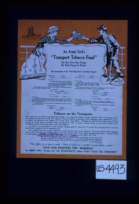 An Army girl's "Transport Tobacco Fund" for our over-seas troops on their voyage to France