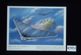 British Jet Planes: 4. Airliners of the future. Among Britain's future airliners will be several jet-engined types. Aircraft companies at work on them include the Bristol Aeroplane Company Ltd., the de Havilland Aircraft Co. Ltd., A.V. Roe & Co. Ltd., and Vickers-Armstrongs Ltd. Above: an artist's impression of a huge British airliner of the future, powered by four jet engines. Jet engines, which vibrate less and are quieter than piston engines, will make air travel more comfortable
