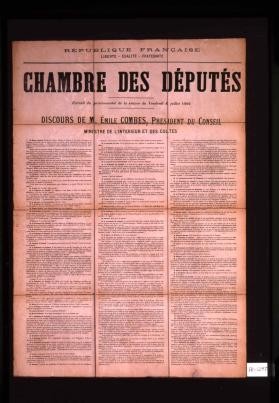 Extrait du proces-verbal de la seance du vendredi 4 juillet 1902. Discours de M. Emile Combes, president du Conseil, ministre de l'interieur et des cultes