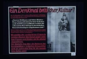 Ein Denkmal britischer "Kultur". Am 16. Dezember 1913 wurde zu Bloemfontein in Sudafrika ... "Unseren Heldinnen ... die wahrend des Burenkrieges in den britischen Konzentrationslagern umgekommen sind"