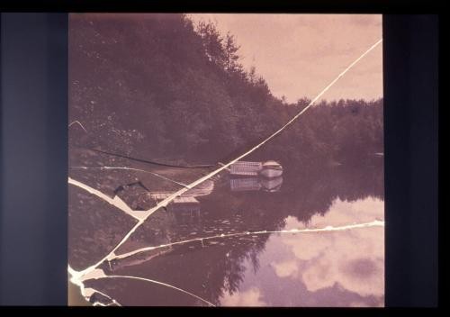Photograph of boats moored to forested shore
