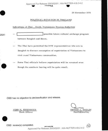 Dennis J. Doolin and John H. Eisenhour point paper on political situation in Thailand
