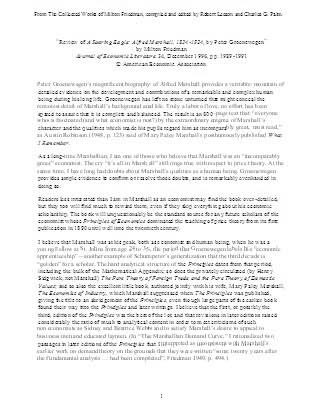 Review of A Soaring Eagle: Alfred Marshall, 1842-1924 by Peter Groenewegen