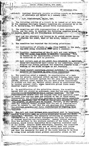 Robert Ross memo regarding Combined Strategic Targets Committee report on employment of available air effort to 1 January 1945