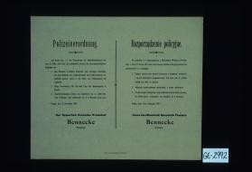 Polizeiverordnung. ... Das Rauchen in Stallen, Scheunen und sonstigen Gebauden ... ist verboten. ... Grojec, den 12. November 1915. Der Kaiserlich Deutsche Kreischef Bennecke, Rittmeister. Rozpozadzenie policyjne. ... Cesarsko-Niemiecki Naczelnik Powiatu Bennecke, Rotmistrz