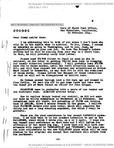 C. A. Lockwood letter to Commodore James Fife and Captain J. M. Haynes