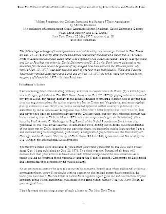 Milton Friedman, the Chilean Junta and the Matter of Their Association