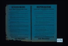Verordnung uber die Wahrung im Generalgouvernment Warschau. ... Jedynym prawnym srodkiem platniczym ... jest marka polska ... Warszawa, dnia 14-go kwietnia 1917 roku. Jeneral-Gubernator von Beseler