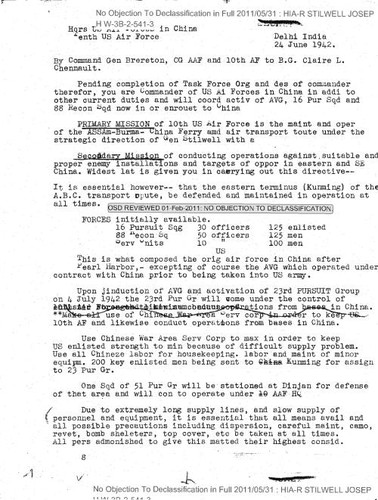 Records concerning the mission, policy and report of US air forces in China