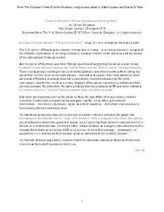 Milton Friedman on Floating Rates