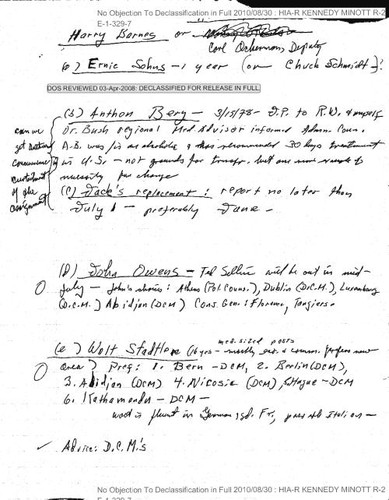 Kennedy-Minott? handwritten list of names and assignment notes