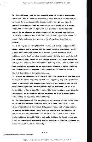 Note regarding U.S. assistance to Egypt and other Arab states