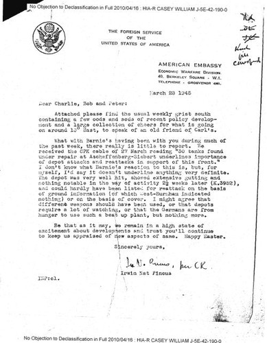 I. N. Pincus letter to Charlie, Bob and Peter, with attachment