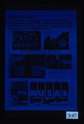 March 30 1988. 80 student delegates ... handed over their petitions condemning the bannings of 18 organizations ... Ban apartheid, not democracy