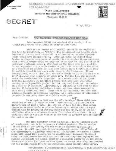 A. R. McCann letter to Vice Admiral C. A. Lockwood
