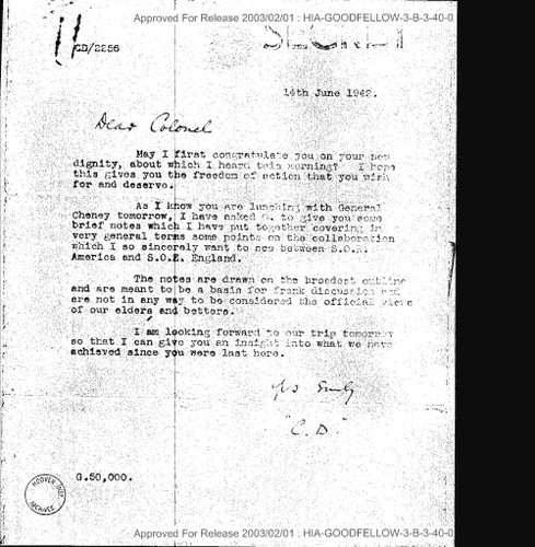 C. D. letter to colonel regarding notes on collaboration