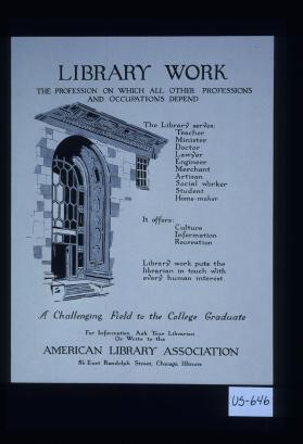 Library work. The profession on which all other professions and occupations depend ... A challenging field for the college graduate