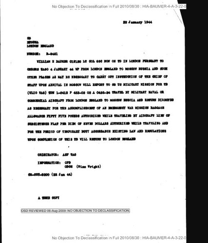 Telegram concerning Baumer's mission in Moscow