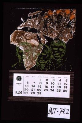 February 1972 calendar image of faces on a map backdrop