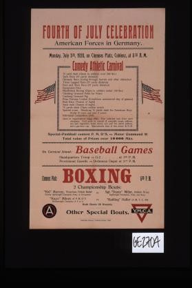 Fourth of July Celebration, American Forces in Germany, Monday, July 5th, 1920, on Clemens Platz, Coblenz ... Y.M.C.A