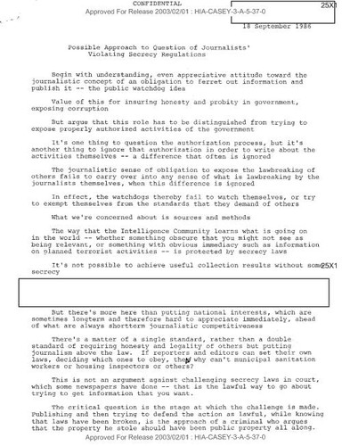 Possible approach to question of journalists' violating secrecy regulations