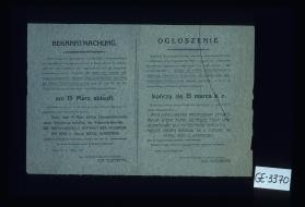 Bekanntmachung. ... den Ankauf der beschlagnahmten haushaltungsgegenstande ... Lukow, den 15. Februar 1916 ... Ogloszenie ... Cesarsko-Niemiecki Naczelnik powiatu von Kusenberg