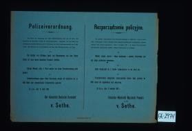 Polizeiverordnung. ... Die Ausfuhr von Schinken, Speck und Rauchenwaren von dem Kreise ... ist ... verboten. ... Obwieszczenie ... Grojec, dn. 11 kwietnia 1916