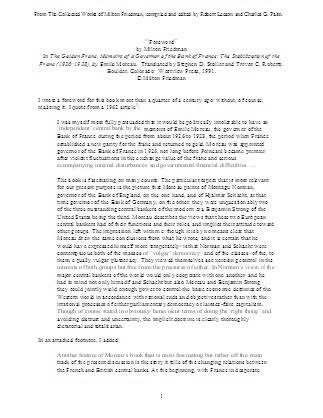 Foreword to The Golden Franc, Memoirs of a Governor of the Bank of France: The Stabilization of the Franc (1926-1928)