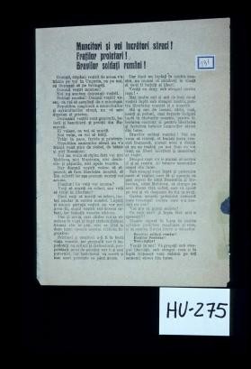 Muncitori si voi lucratori saraci!