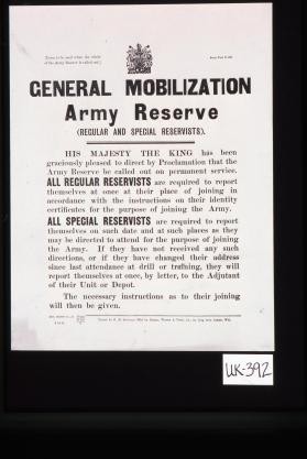 General Mobilization Army Reserve ... His Majesty the King has been ...
