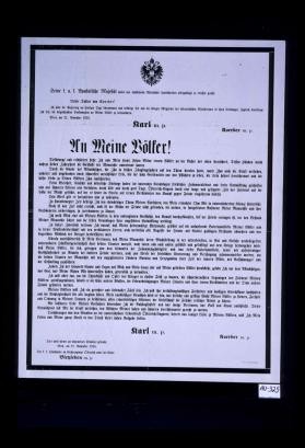 Seine k. u. k. apostolische Majestat ... Karl. An meine Volker!