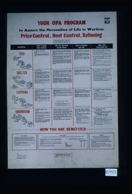 Your OPA program to assure the necessities of life in wartime. Price control, rent control, rationing. "Rationing and price control mean a fair share at a fair price." ... How you are benefited ... For more information and late developments get in touch with your local War Price and Rationing Board