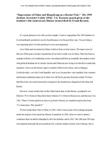 Impressions of China and Hong Kong on a Recent Visit