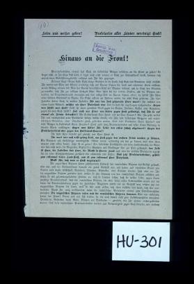 Hinaus an die Front!