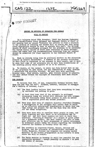 Report on methods of breaking the German will to resist