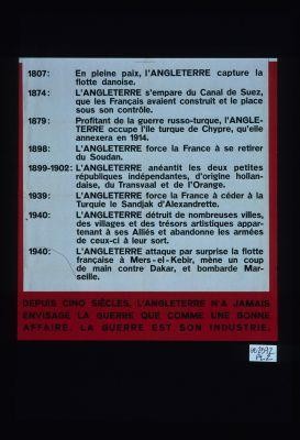Depuis cinq siecles, l'Angleterre n'a jamais envisage la guerre que comme une bonne affaire. La guerre est son industrie