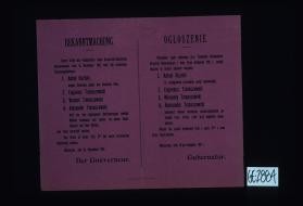 Durch Urteil des Feldgerichts beim Kaiserlich-Deutschen Gouvernement ... sind die russischen Staatgsgehorigen .... zum Tode verurteilt worden. ... Warschau, den 18. November 1915. Der Gouverneur. Ogloszenie. Wyrokiem sadu polowego ... skazani na smierc ... Gubernator
