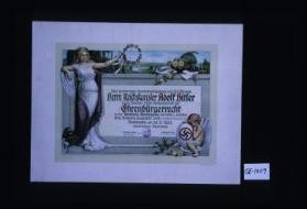 Laut einstimmigen Gemeinderatsbeschluss vom 20. 5. 1933 wurde Herrn Reichskanzler Adolf Hitler zum Zeichen tiefer Verbundenheit das Ehrenburgerrecht in der Gemeinde Rampsau verliehen