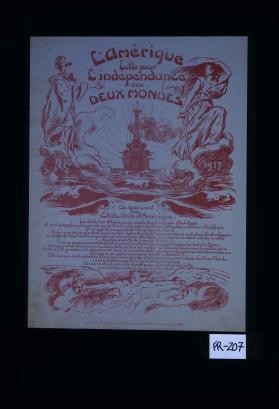L'Amerique lutte pour l'independance des deux mondes. Ce que sont les Etats-Unis d'Amerique: les Etats-Unis d'Amerique ... s'etendent de l'ocean Atlantique a l'ocean Pacifique et occupent presque toute l'Amerique du Nord. ... L'Amerique s'est astreinte a la vie militaire ... pour liberer le vieux-monde comme le nouveau de la tyrannie germanique