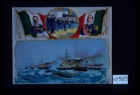 Poster depicting Italian symbols and ships at sea