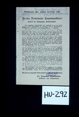 An das Proletariat Transdanubiens!