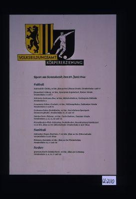 Volksbildungsamt. Korpererzeihung. Sport am Sonnabend