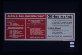 Die Parole der Woche ... 28.8. - 1.9. 1937. Die Ernte des Bauern ist das Brot des Volkes