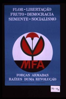 Flor-libertacao. Fruto-democracia. Semente-socialismo. MFA. Forcas armadas raizes duma revolucao