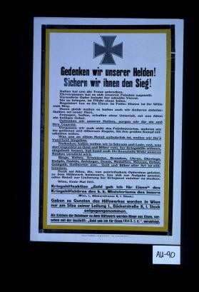 Gedenken wir useren Helden! Sichern wir ihnen den Sieg! Italien hat uns die Treue gebrochen. ... Wien, Ende Mai 1915. ... Ringem, Ketten, Armbander